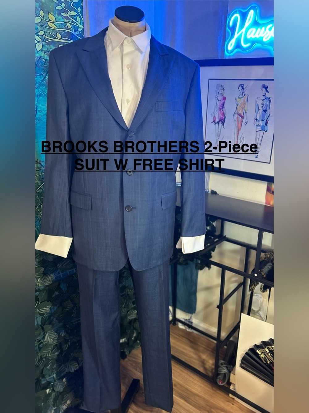 Brooks Brothers Men's Blue Two-Piece Suit w Charles Tyrwhitt FREE White Shirt